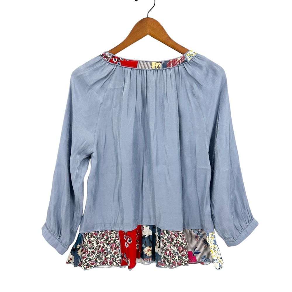 John Mark Top Blue Haze Patchwork Trim Lightweigh… - image 2